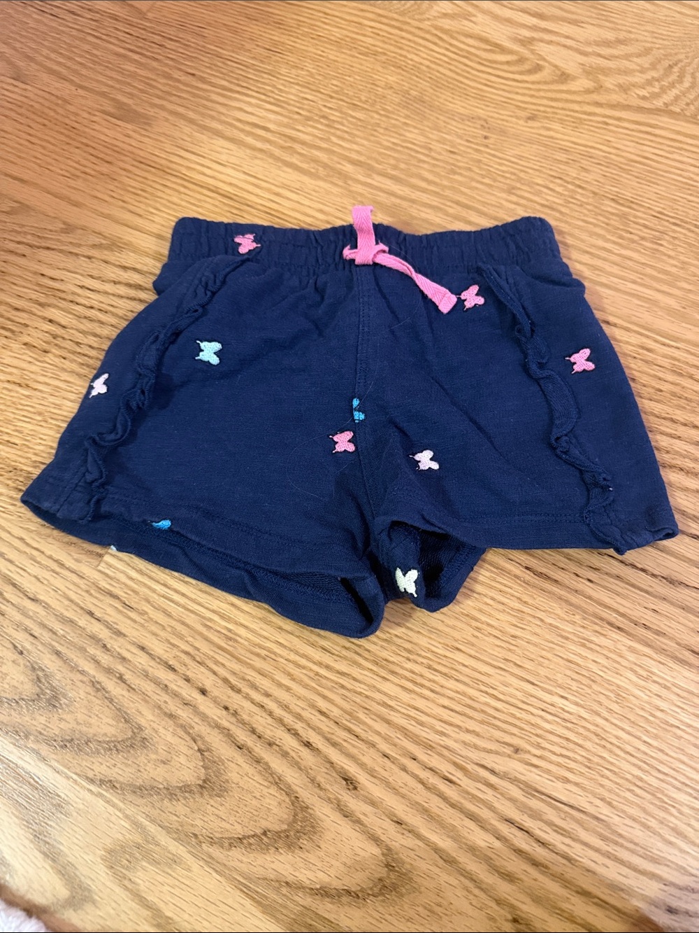 Splendid Navy Blue Butterfly Appliqué Shorts with Pink Drawstring